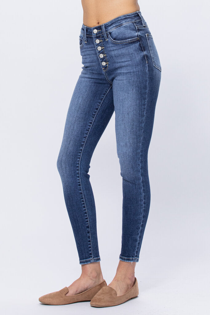 Judy Blue,women,Jeans,Hi Rise Buttonfly Skinny,Blue,22W