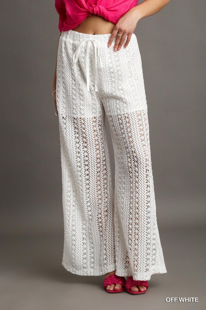 UMGEE, Pants,Lace Palazzo ,White,S