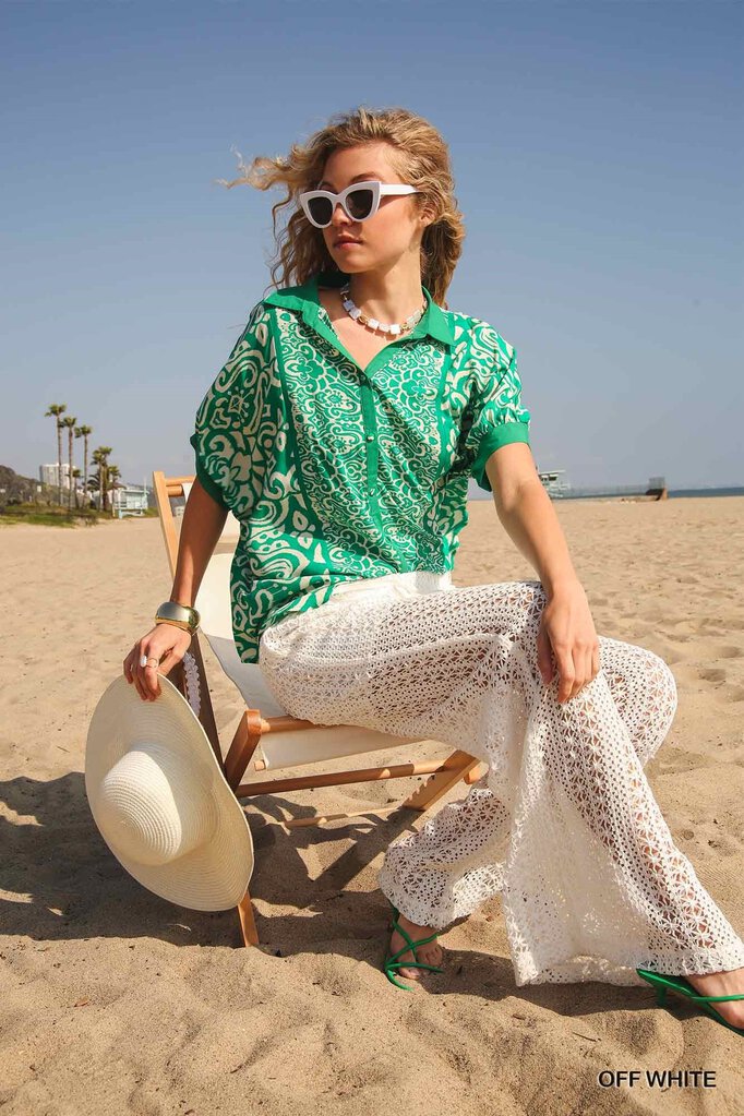 UMGEE, Pants,Lace Palazzo ,White,S