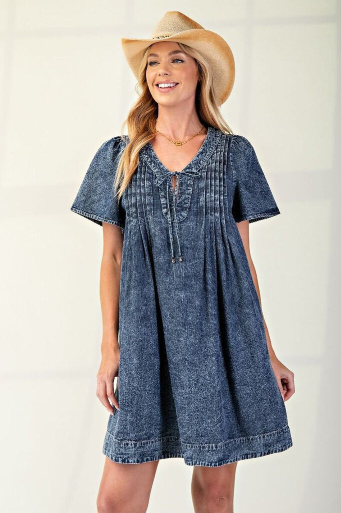 easel, Dress,Pleated Front Denim,Blue,L