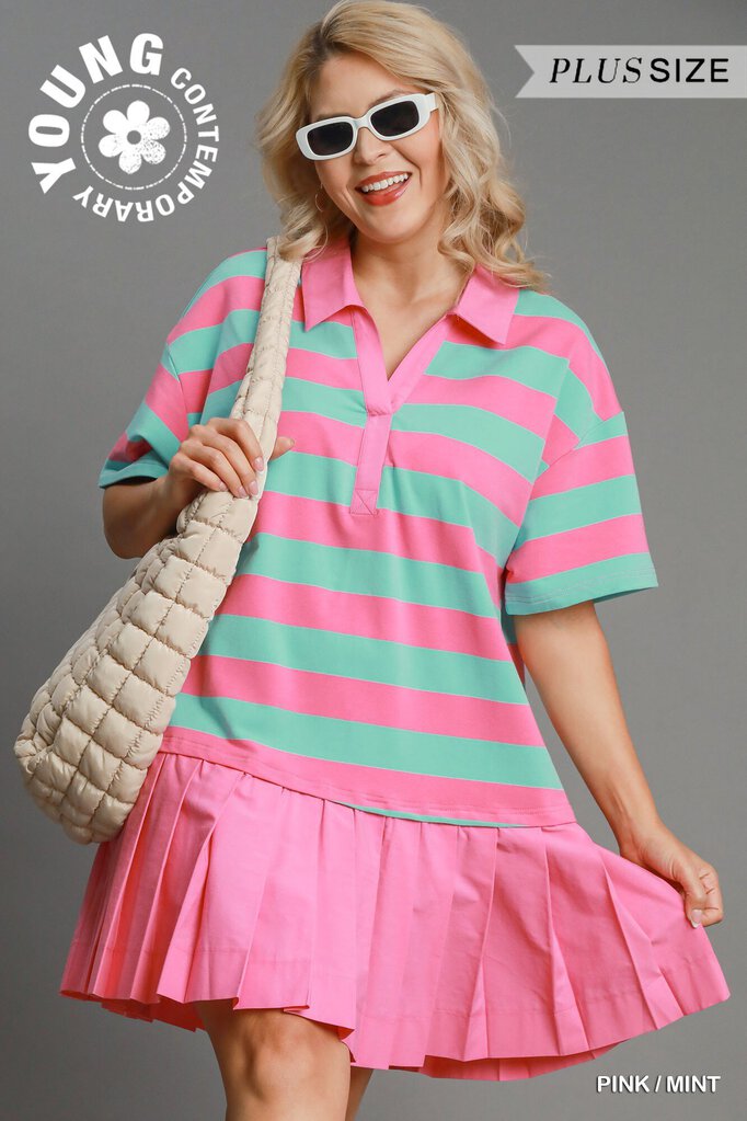 UMGEE, Dress,Stripe & Solid Pleat
