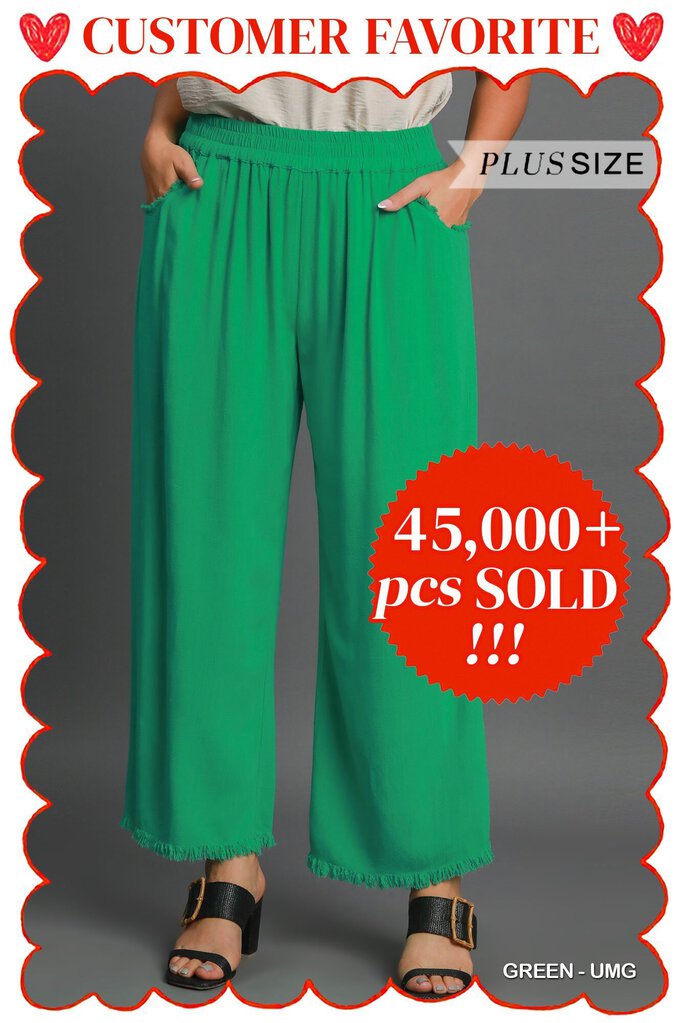 UMGEE, Pants,Linen Blend Wide Leg Fray Hem