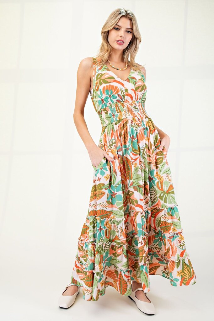 easel, Dress,Sleeveless Print Maxi