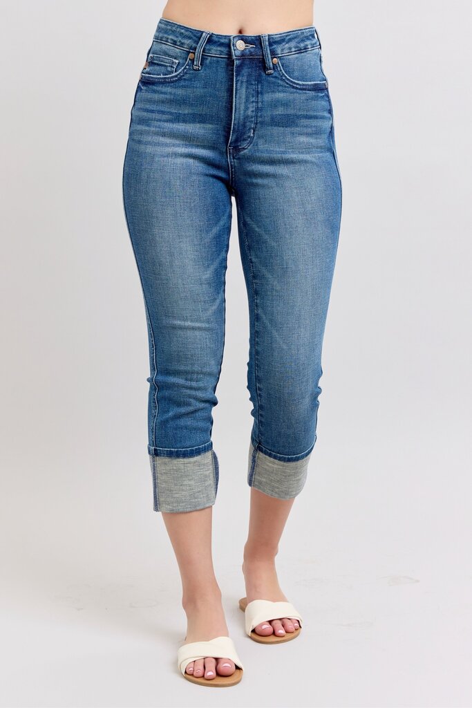 Judy Blue, Jeans,HW TC Cuffed Capri,Blue,22W