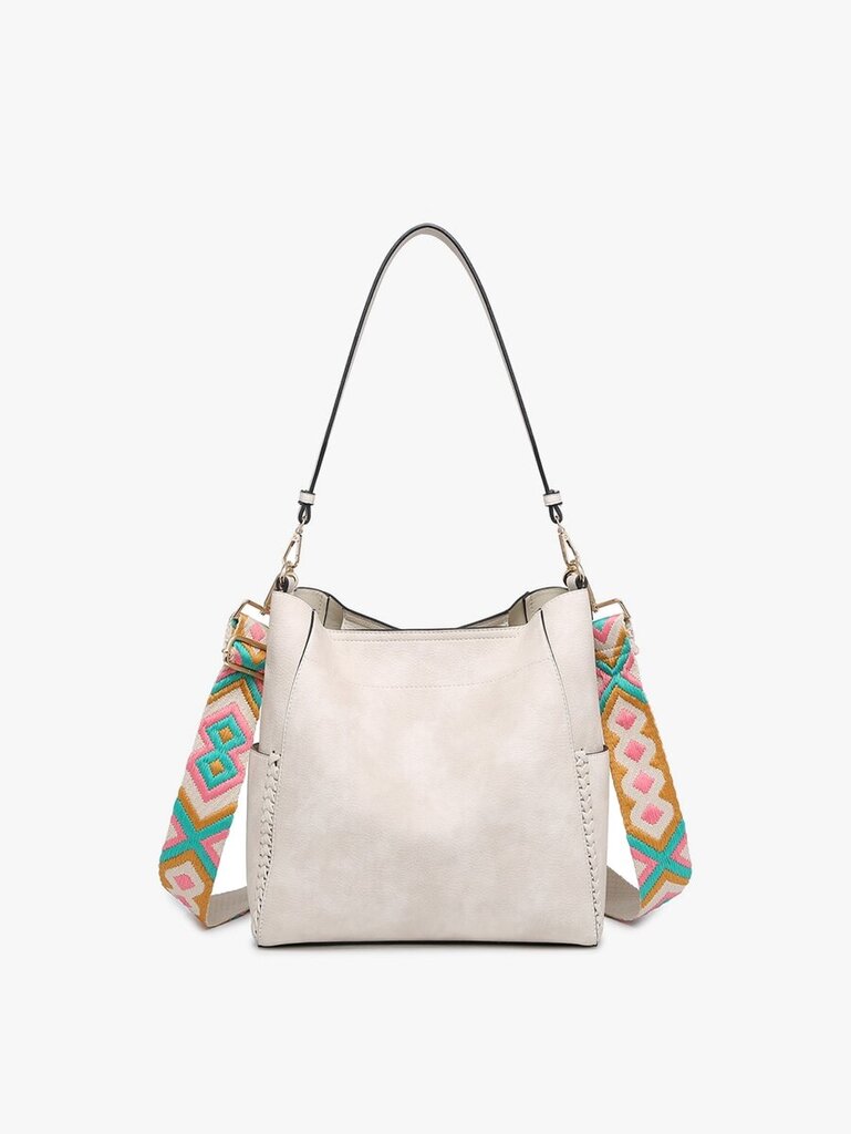 JEN & CO, Bags,Penny Bucket w/Guitar Strap,Off White