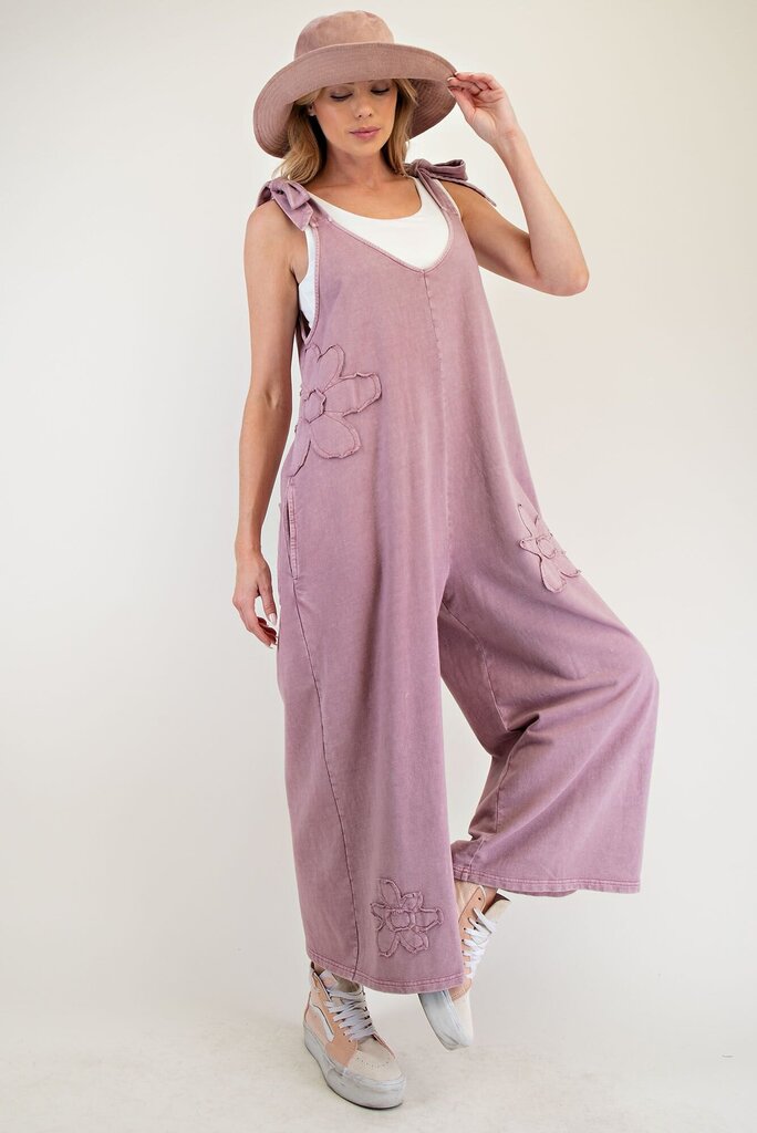 easel, Jumper/Romper,Tie Shoulder Mineral Wash Knit,Mauve,S
