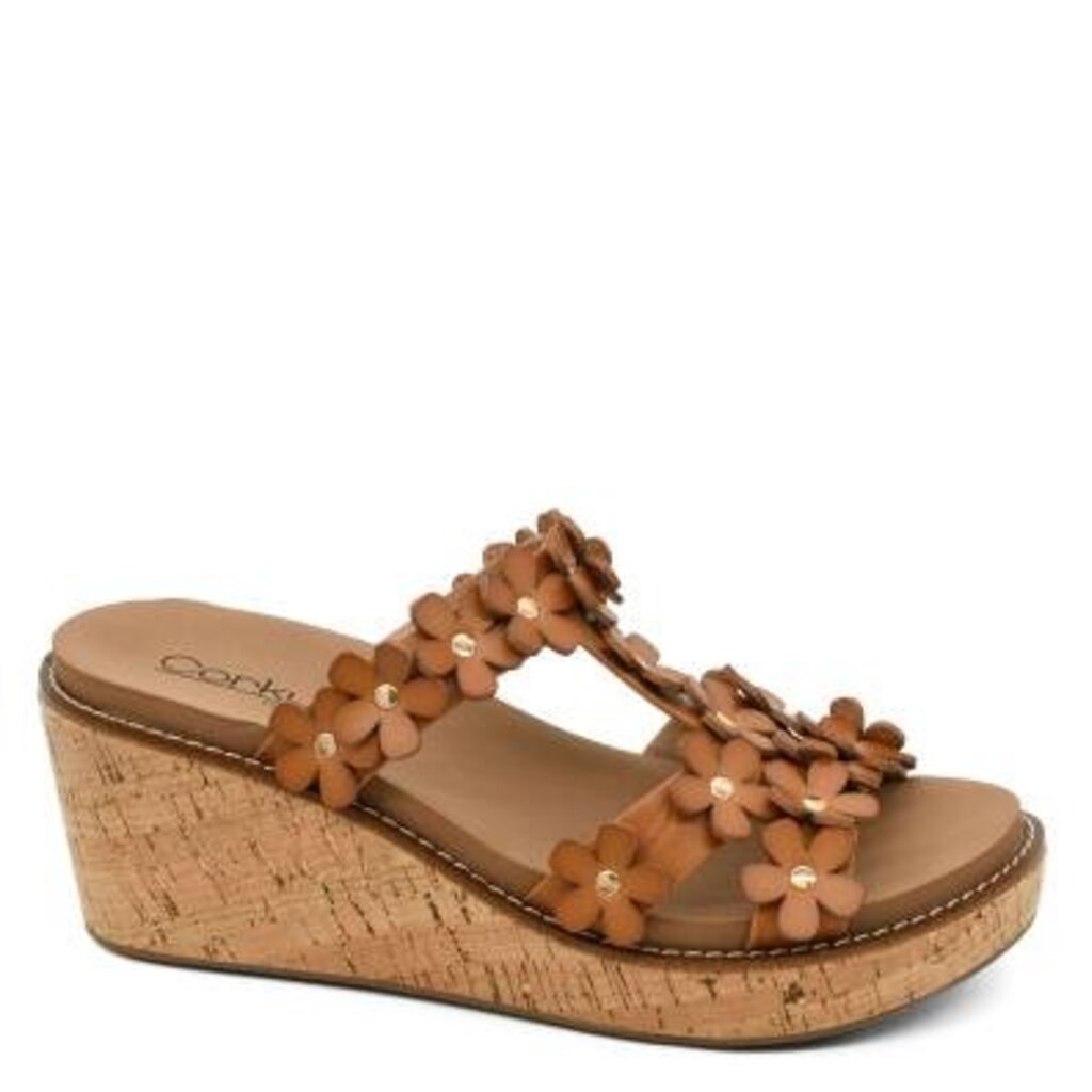 Corky's Footwear, Shoes,Flower Trim Wedge,Cognac,9