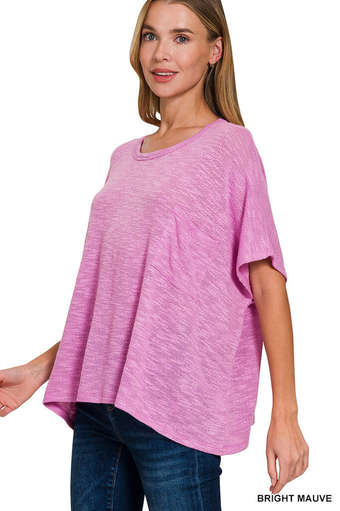 Zenana, Top,Oversized Slub Pocket