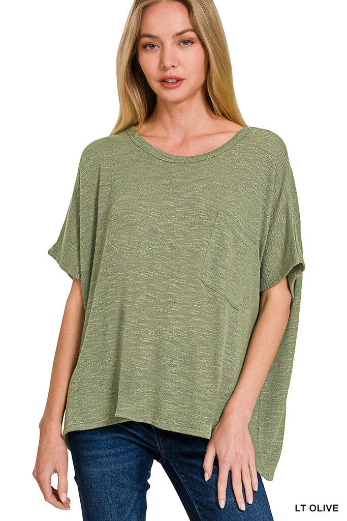 Zenana, Top,Oversized Slub Pocket