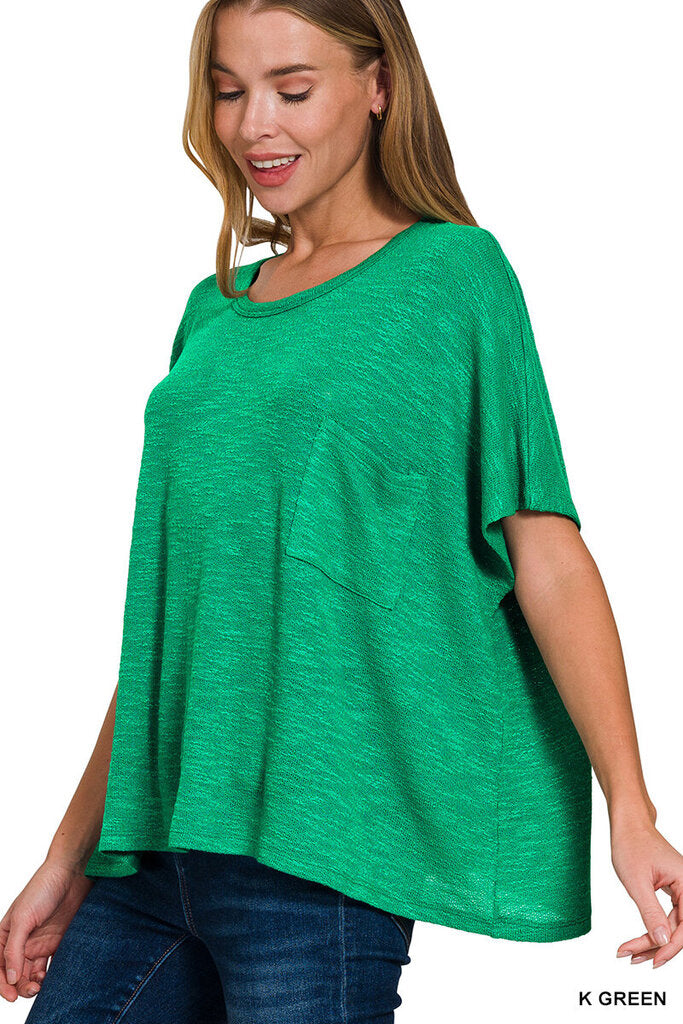 Zenana, Top,Oversized Slub Pocket