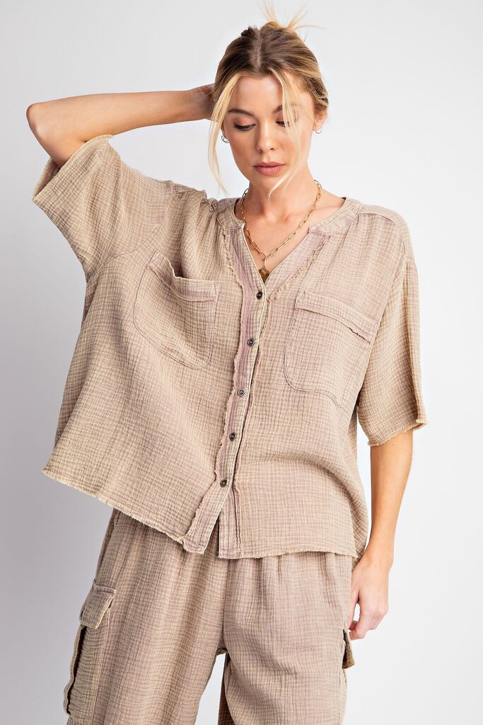 easel, Top,S/S Cotton Gauze Shirt