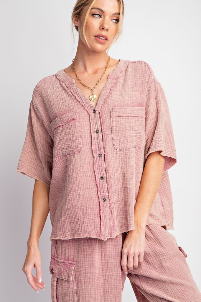 easel, Top,S/S Cotton Gauze Shirt
