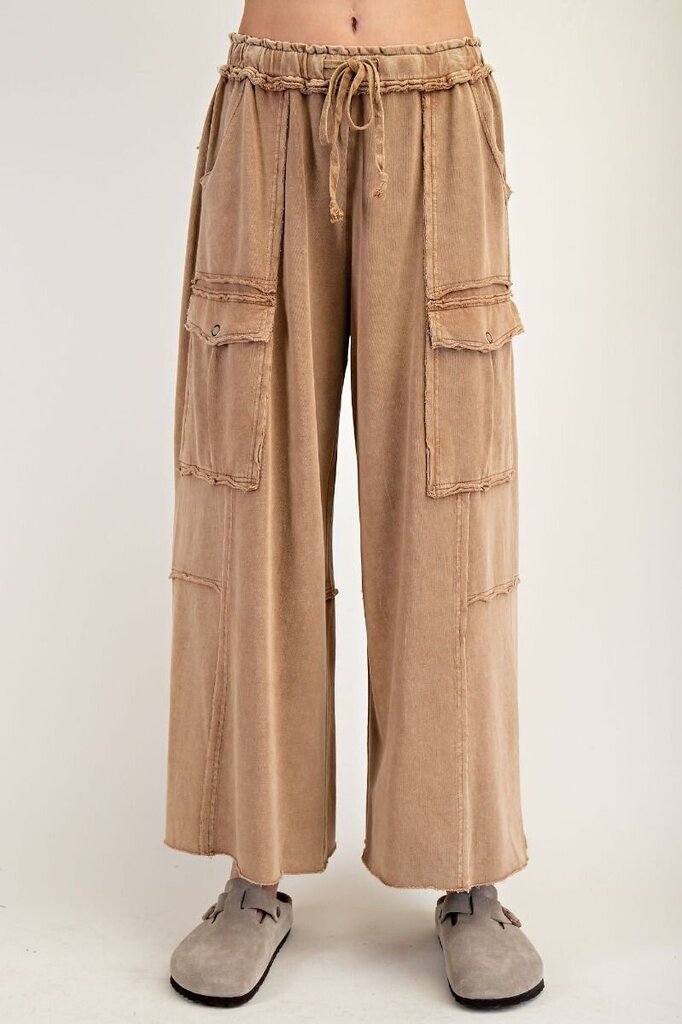 easel, Pants,Wide Leg Terry Cargo,Latte,3X