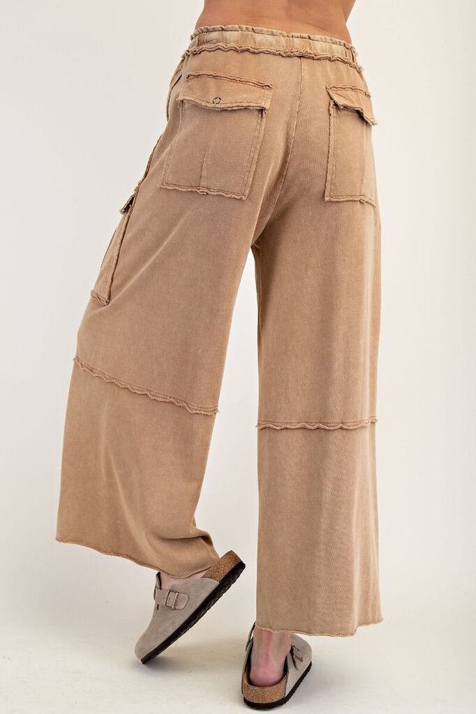 easel, Pants,Wide Leg Terry Cargo,Latte,3X