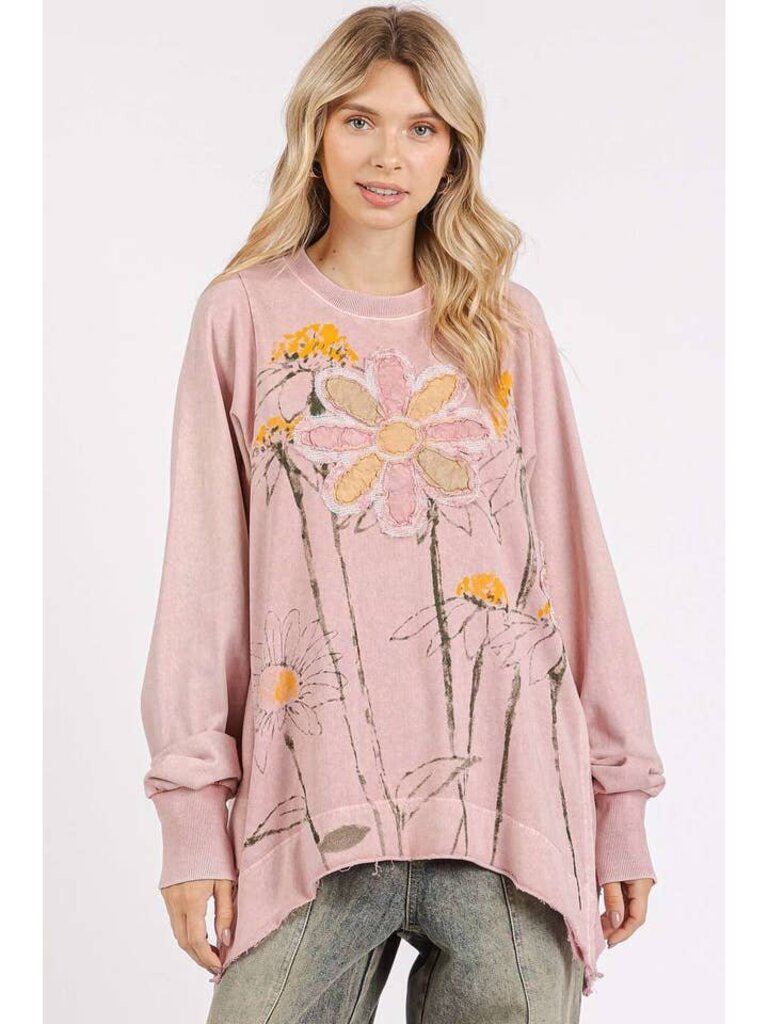 mittoshop, Top,Flower Graphic Patch Oversized