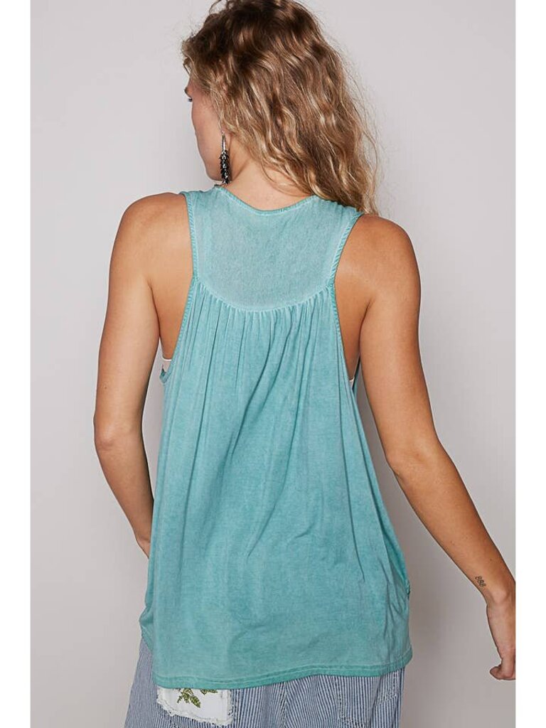 POL, Top,V Neck Floral Crochet Trim