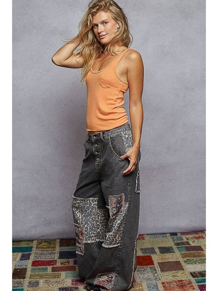 POL, Pants,Button Fly W/Patches and Studs