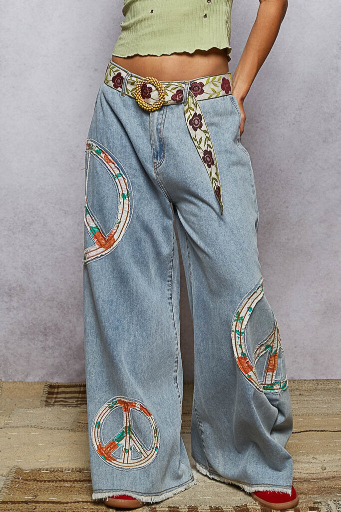 POL, Jeans,Peace Patch Wide Leg
