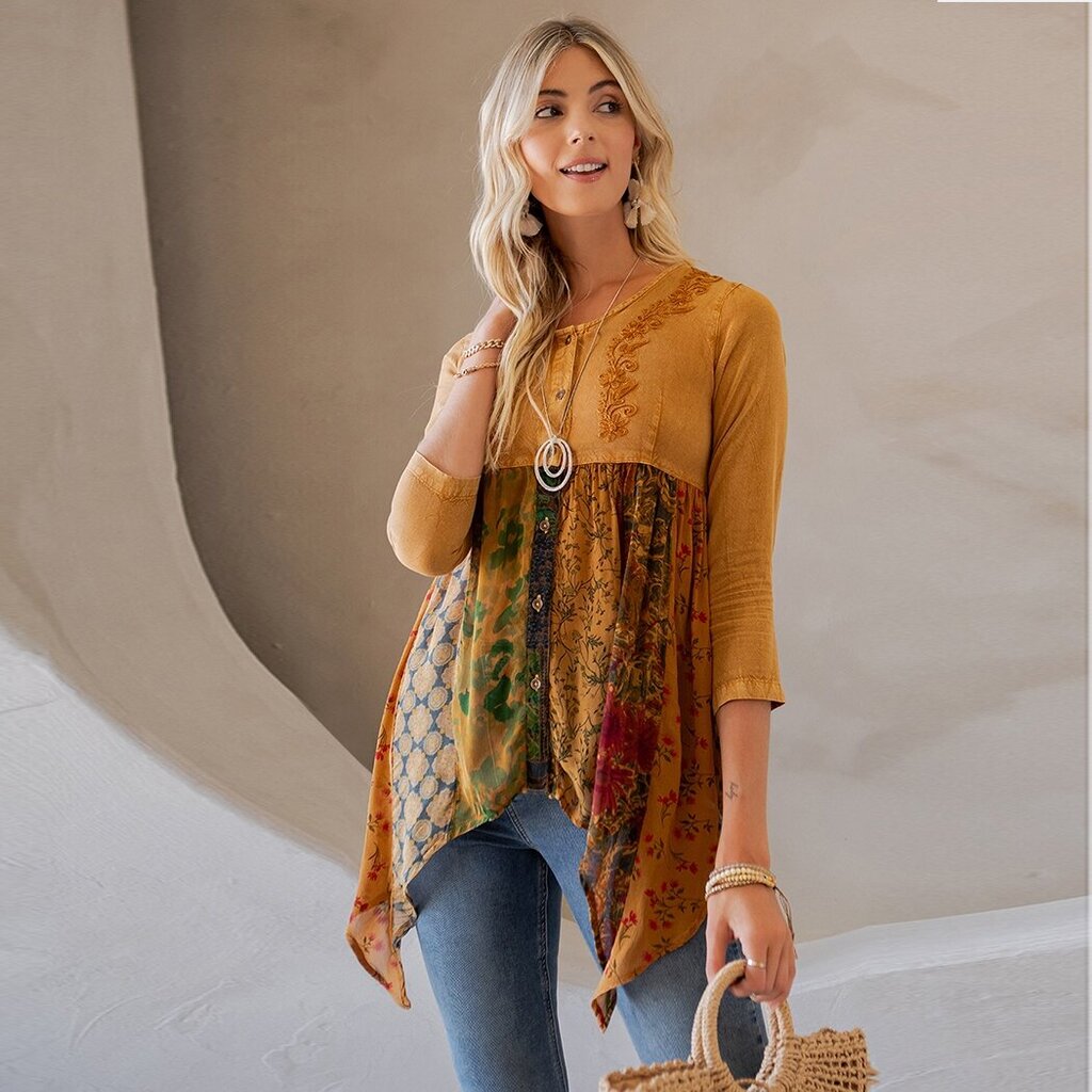 Young Threads, Top,BOHO Print Button Front