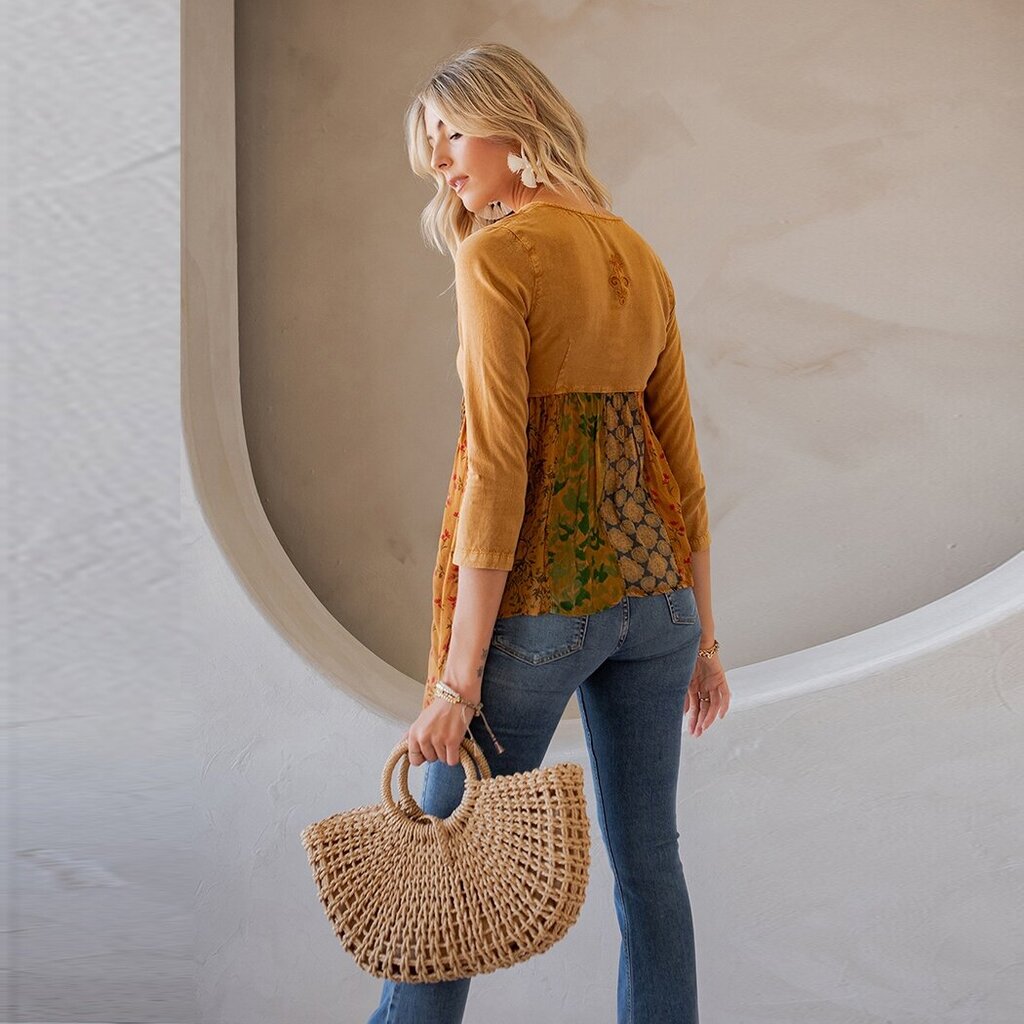 Young Threads, Top,BOHO Print Button Front