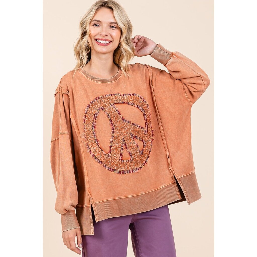 mittoshop, Top,Peace Sign Patch Sweatshirt,Persimmion,M/L