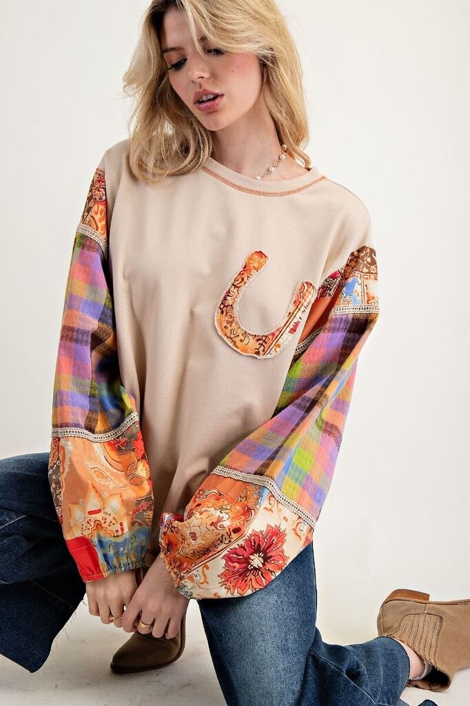 easel, Top,Print Mix Soft Cotton Knit