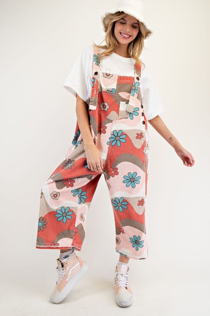 easel, Jumper/Romper,Flower Print Twill Overalls