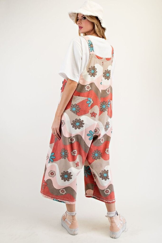 easel, Jumper/Romper,Flower Print Twill Overalls