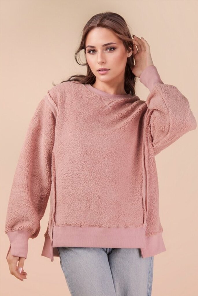 Very J, Top,Oversized Fleece Sweatshirt