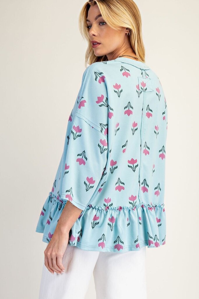 easel, Top,Flower Print Ruffle Bottom