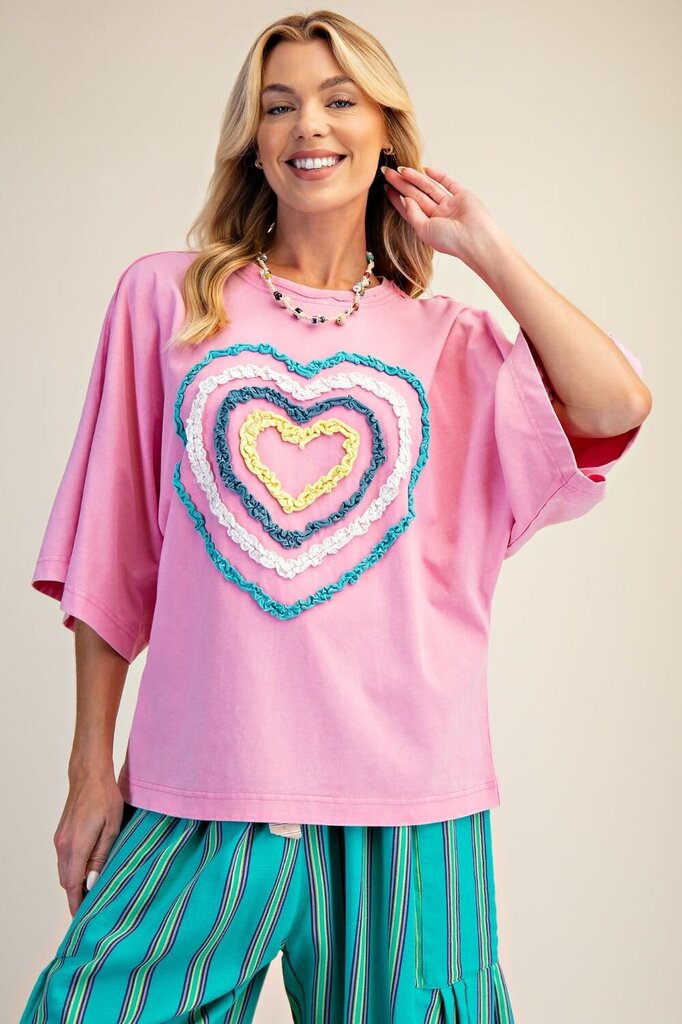 easel, Top,Ruffle Heart S/S,Pink,S