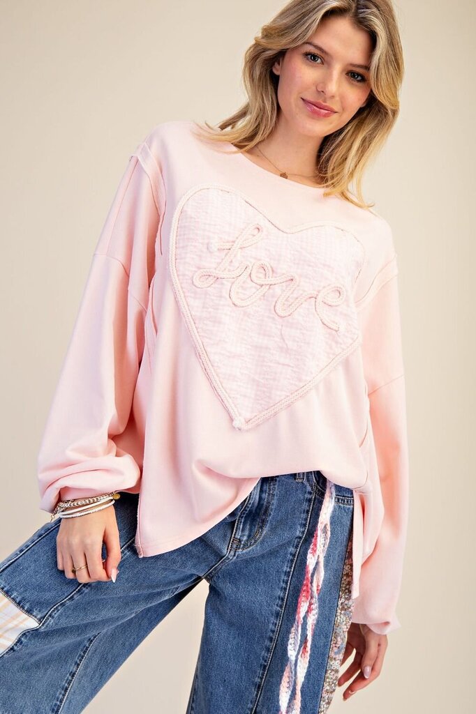 easel, Top,HEART Patch Pullover