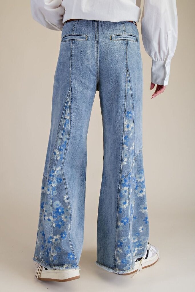 easel, Jeans,Floral Print Bell Bottoms