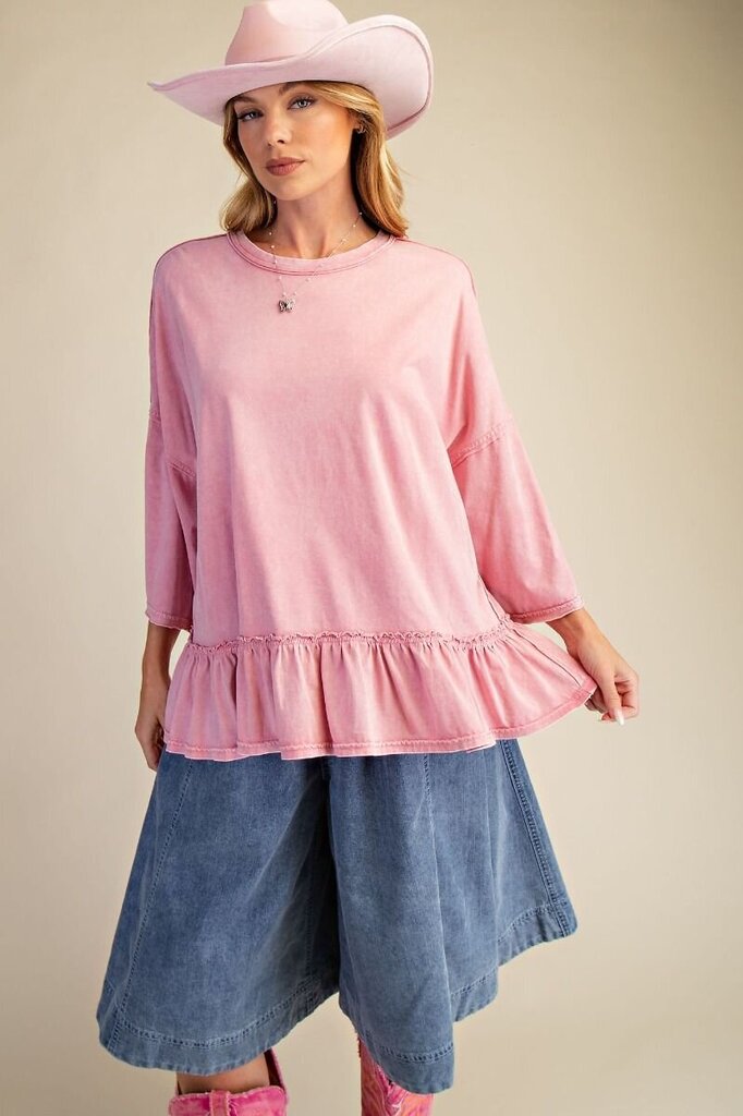 easel, Top,Ruffle Bottom Cotton Tunic,Pink,1X