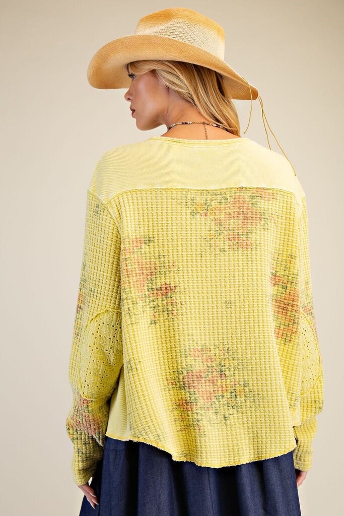 easel, Top,Floral Print Waffle Knit