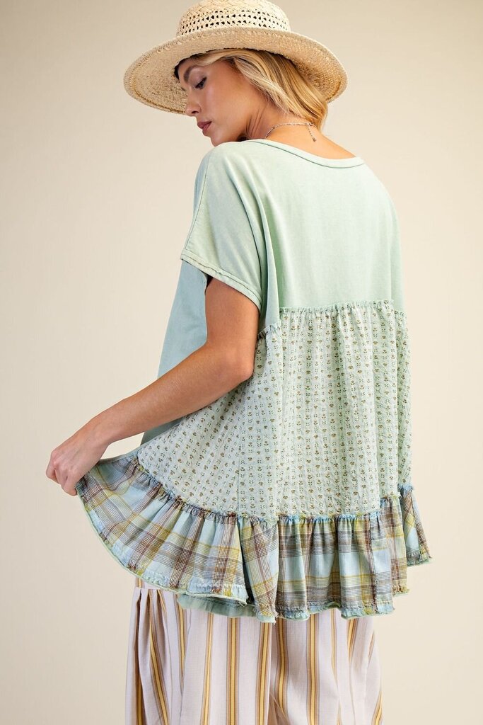 easel, Top,Mixed Print Washed Tunic