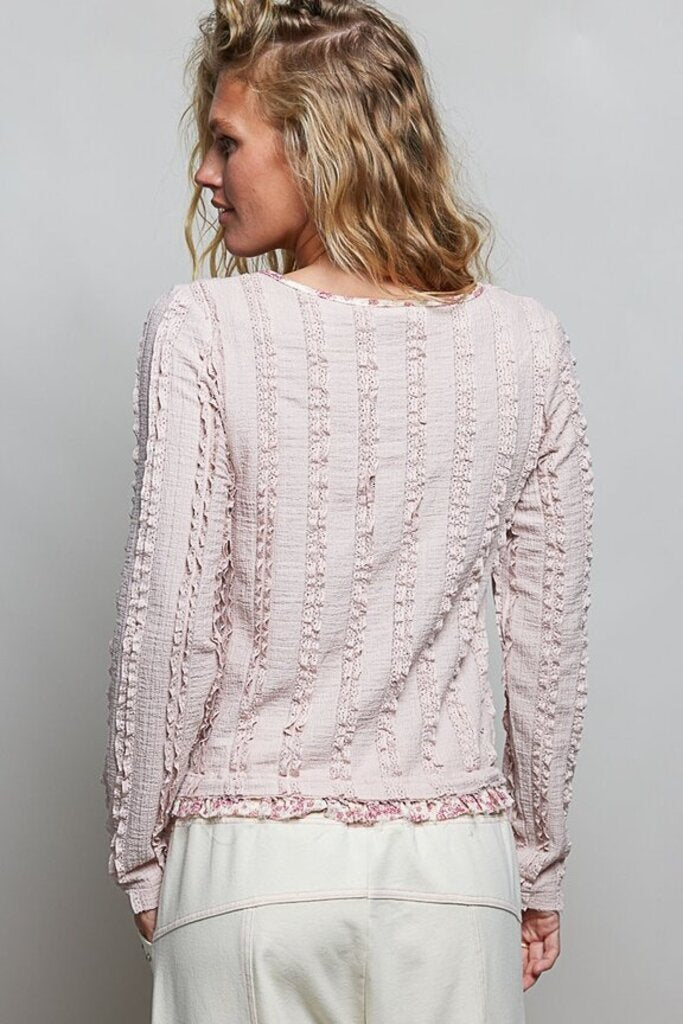 POL, Top,Lace Trim Ruffle Bottom