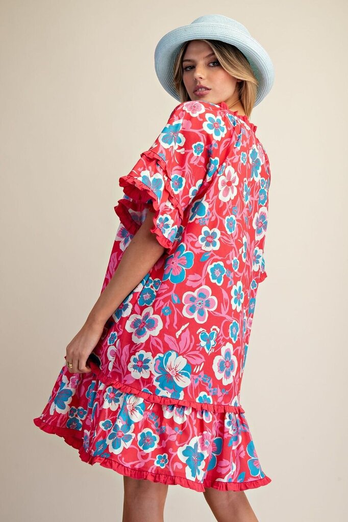 easel, Dress,Ruffle Trim Floral Print