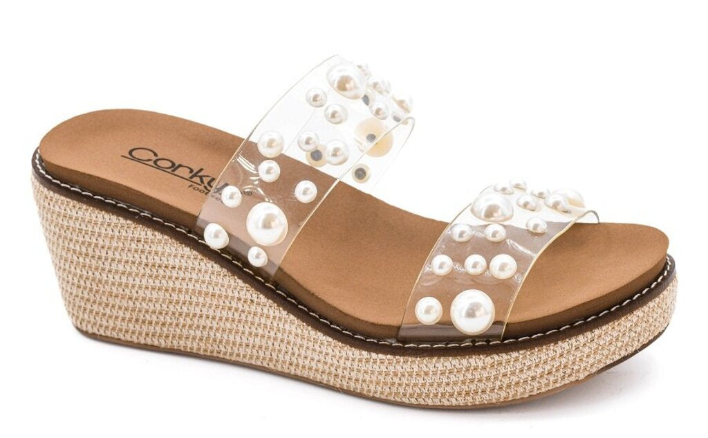 Corky"s, Shoes,Clear Pearl Wedge,Clear,9