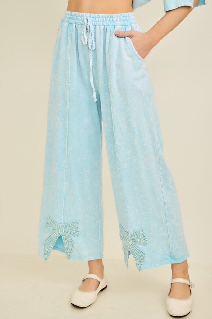 JHer, Pants,Mineral Washed Bow Trim Slit,Baby Blue,S