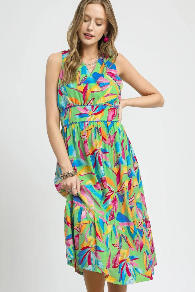 UMGEE, Dress,Tropical Print Sleeveless