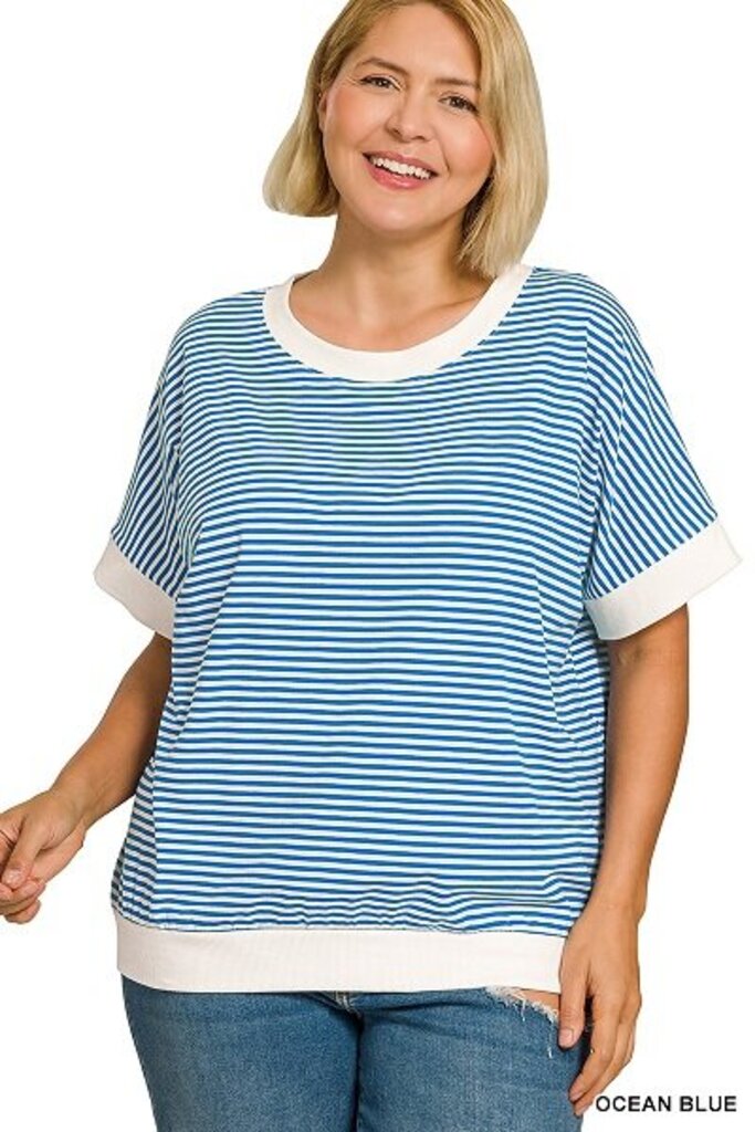 Zenana, Top,Striped Banded Pull Over