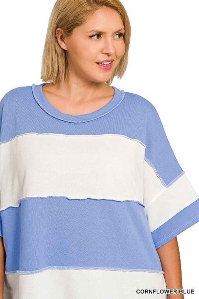 Zenana, Top,Striped French Terry Plus