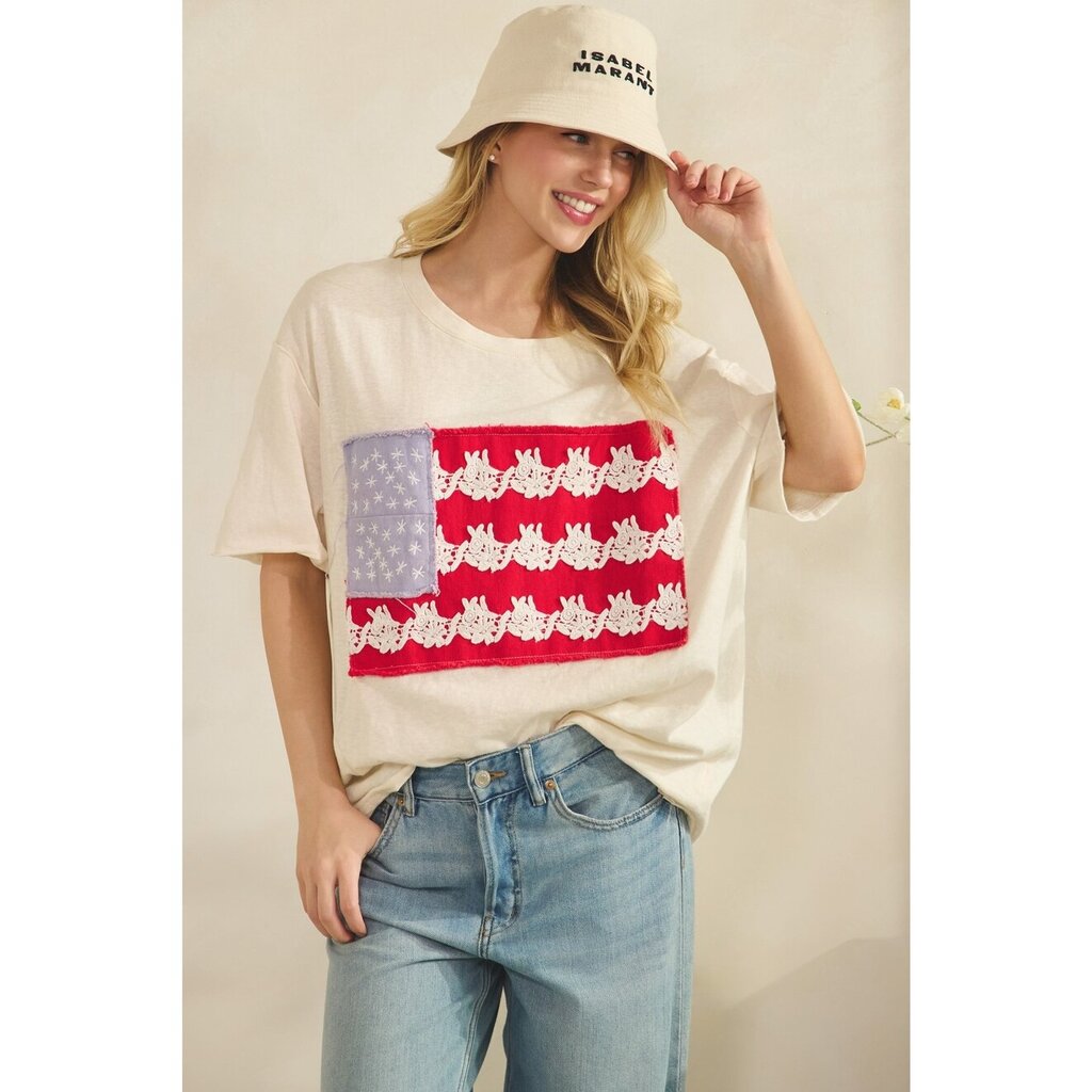 Sage + Fig, Top,Lace Patch Flag