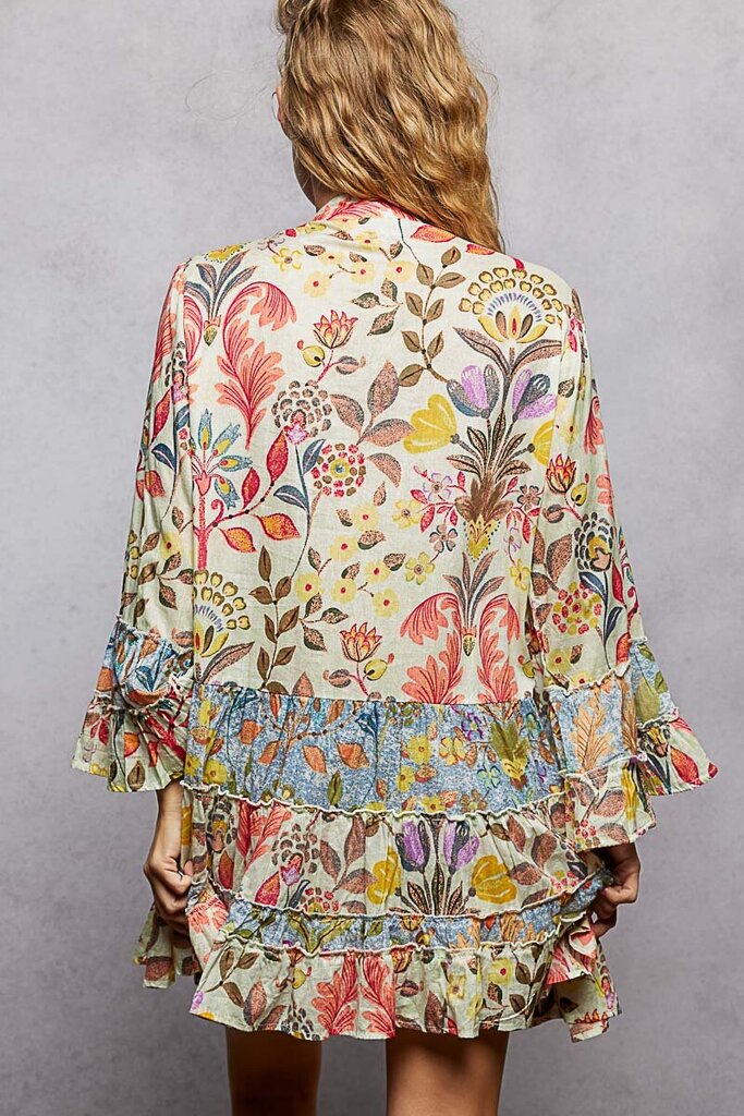 POL, Dress,V Neck LS Ruffle Hem