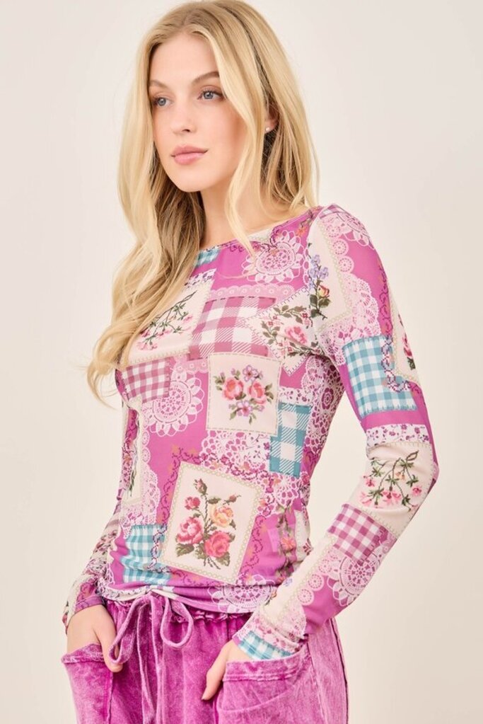 JHer, Top,Rosy Mesh Top