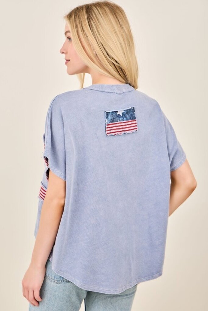 Top,Mineral Wash USA Flag