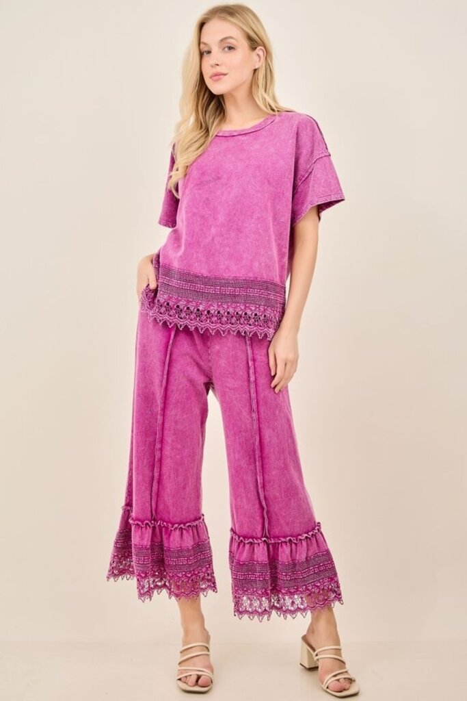 JHer, Pants,Mineral Wash Lace Trim Capri
