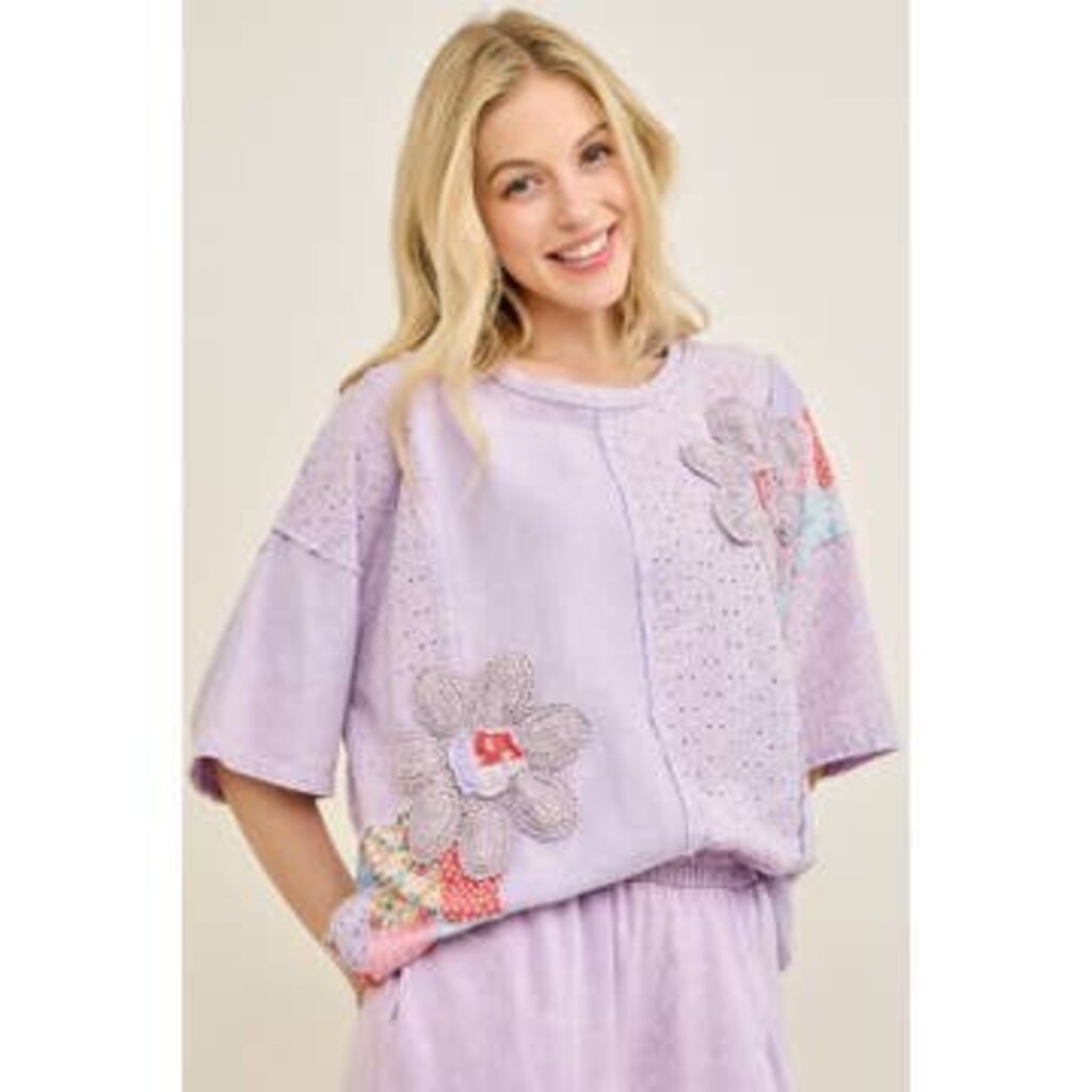 JHer, Top,Mineral Wash LOVE Patchwork