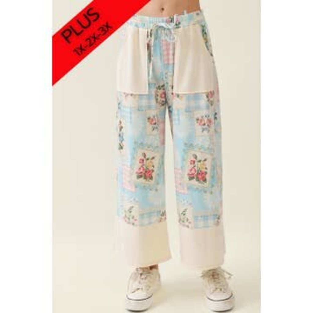 JHer, Pants,Rosy Print Terry Wide Leg